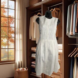 NWT BROOKS BROTHERS White Tweed Dress Old Money Secret Side Pockets Fit &Flare 6